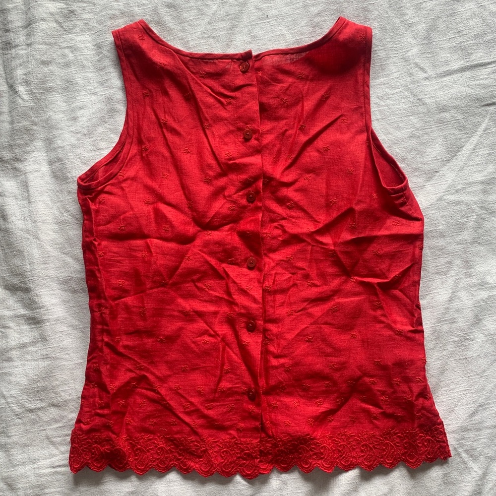 Eddie Bauer 100% Linen Lightweight Red Lace Button Down Top
